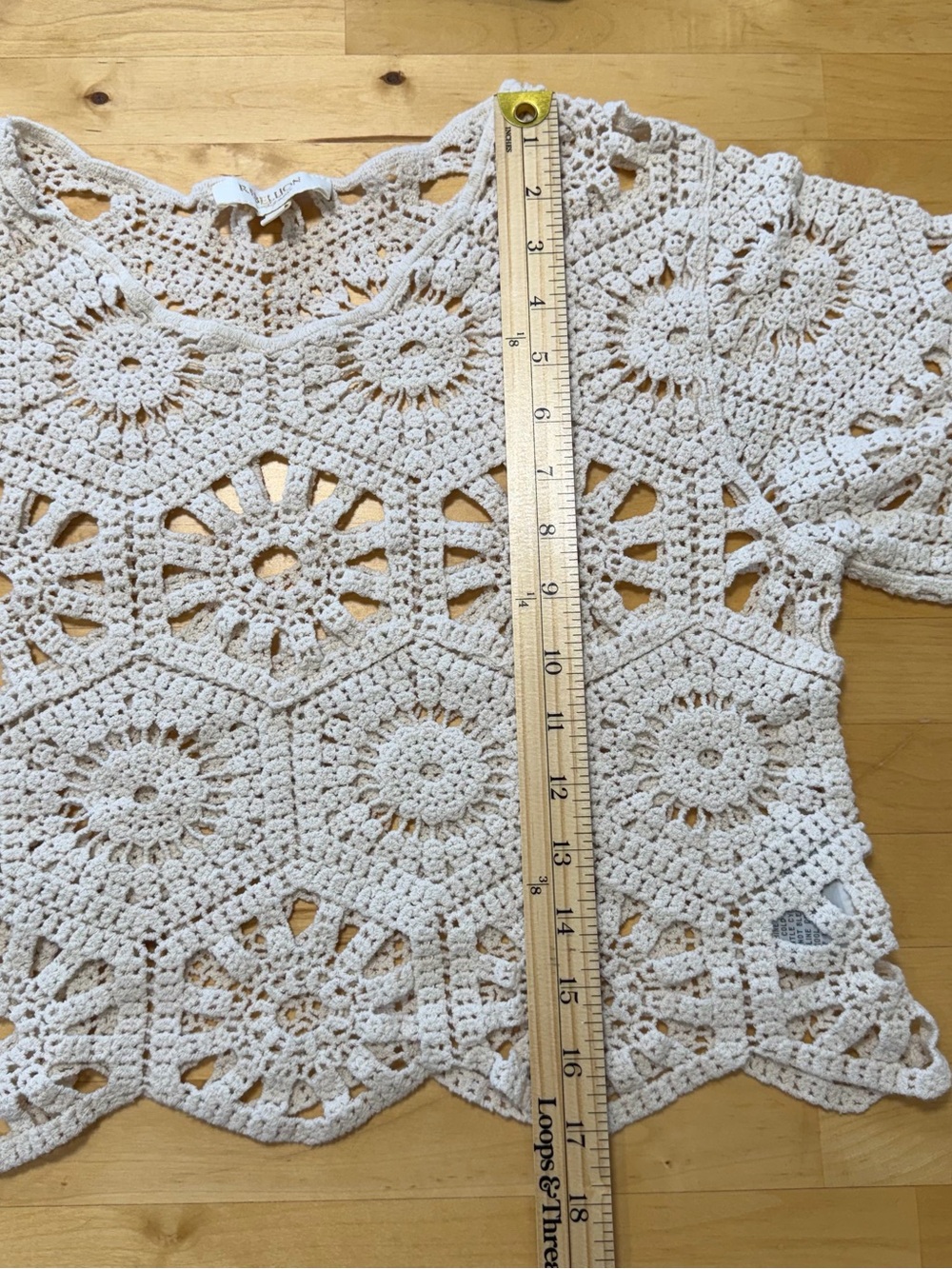 Rebellion Again Cream Full Cotton Crochet Open-Knit Crop Top XL Boho 100% Cotton - Picture 9 of 9